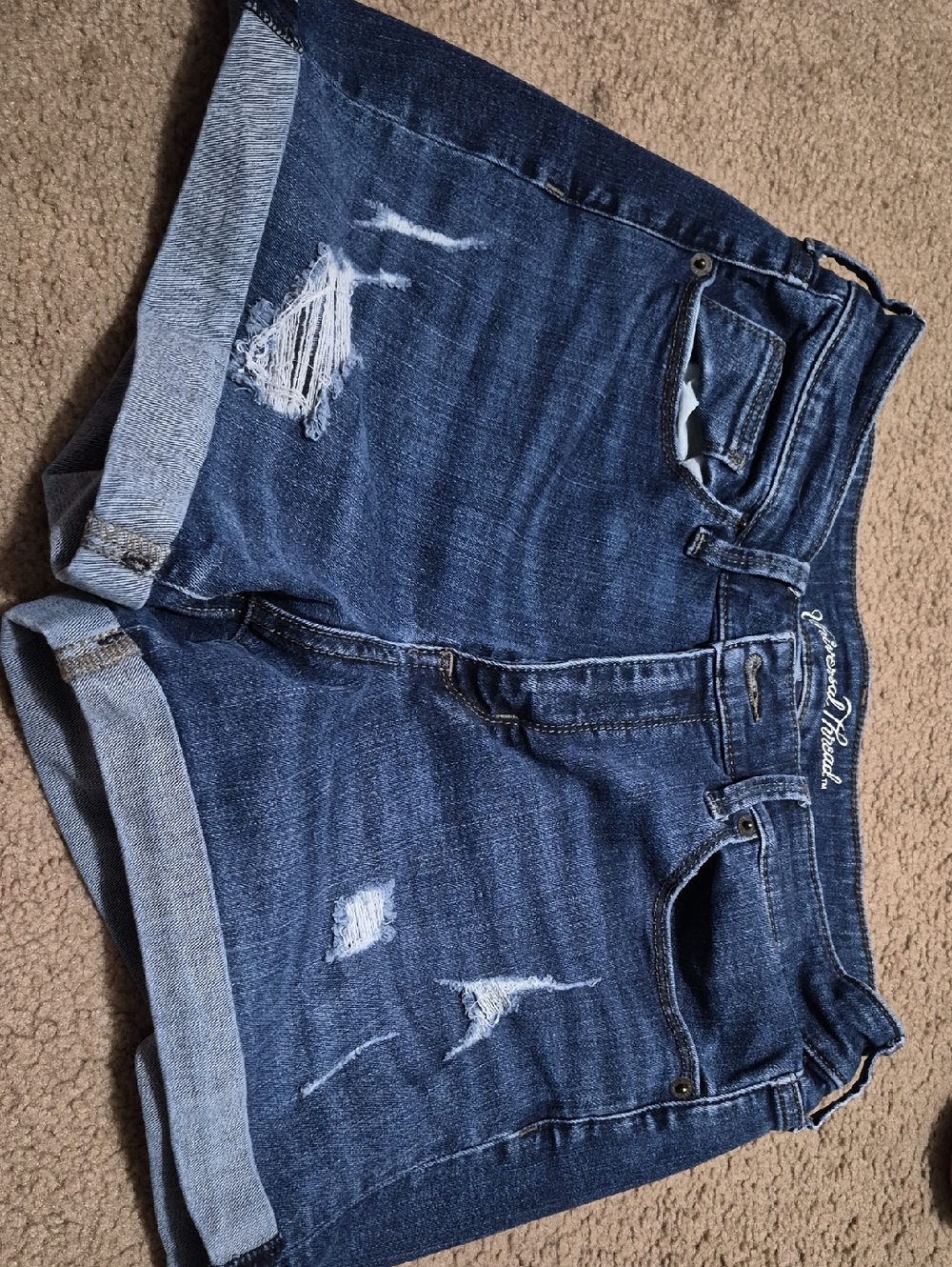 Universal Thread Distressed Dark Blue Denim Shorts
